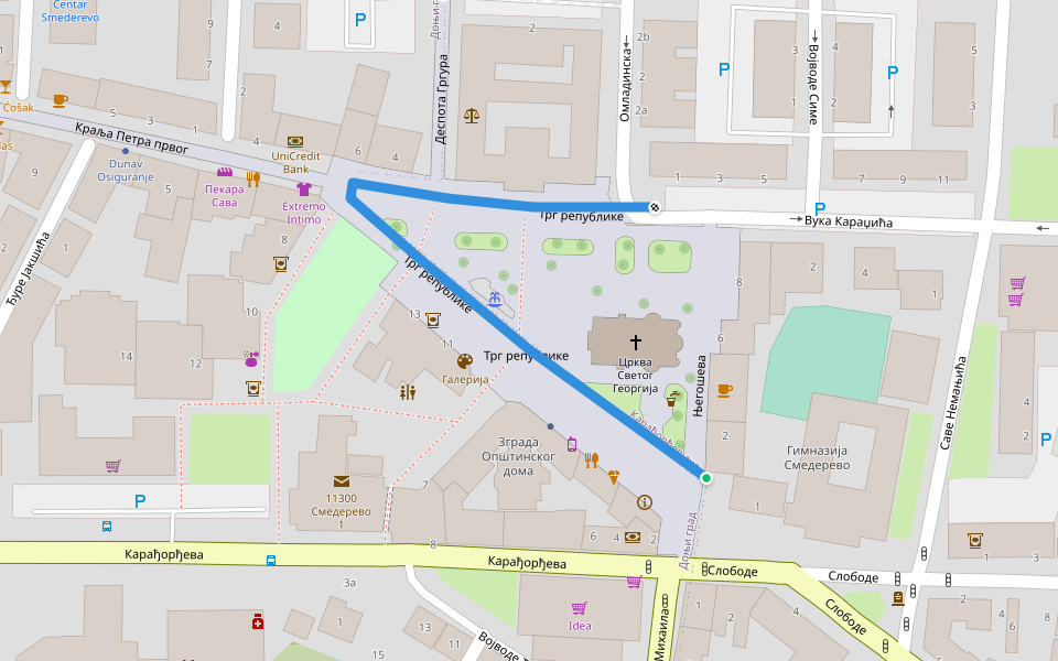 Трг републике walking route map in Smederevo