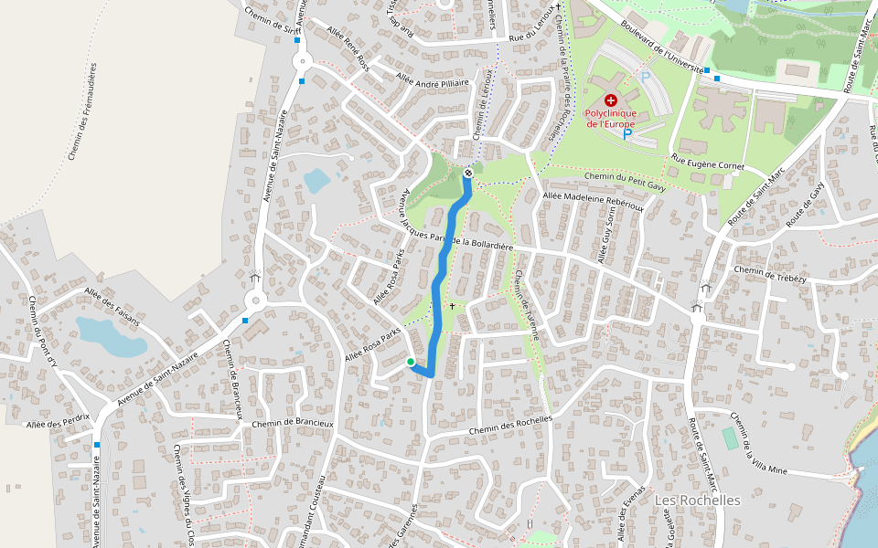 Chemin du Moulin des Rochelles walking route map in Saint-Nazaire