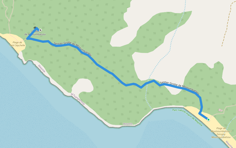 Sentier Grotte de Mtsoumbatsou walking route map in Tsingoni