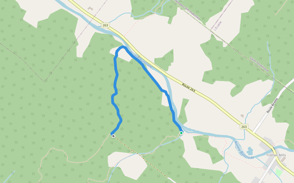 Boucle des Cascades walking route map in Sainte-Hélène-de-Chester