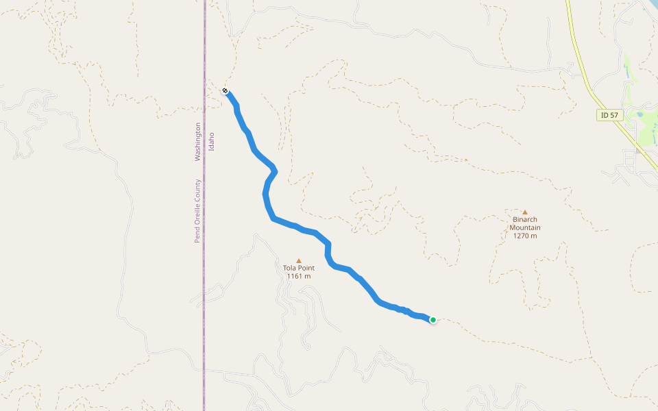 Binarch Creek Trail walking route map in Priest River