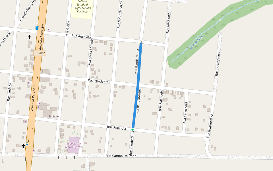 Rua Bandeirantes walking route map in Maria Helena