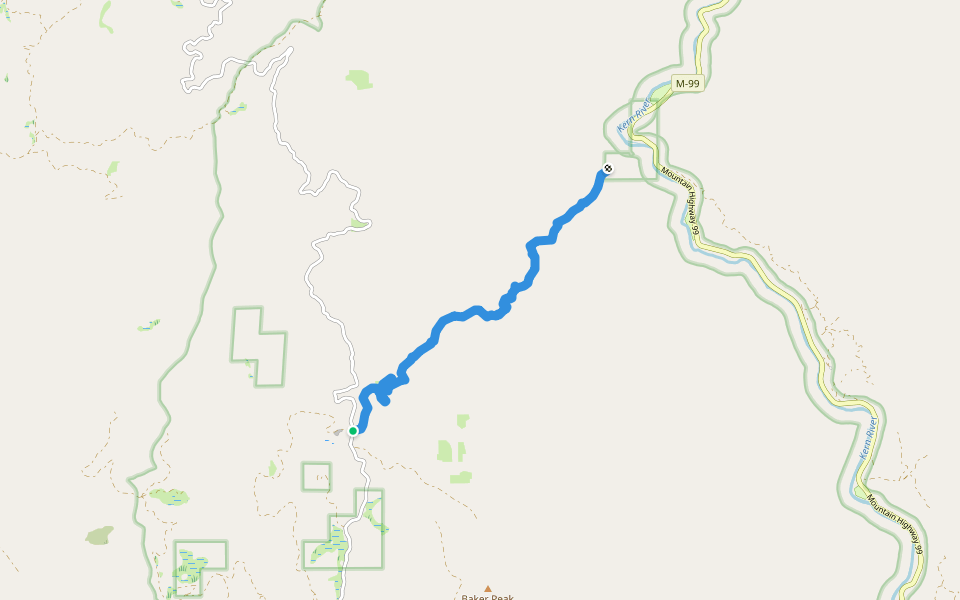 Tobias Creek Trail walking route map in Kernville