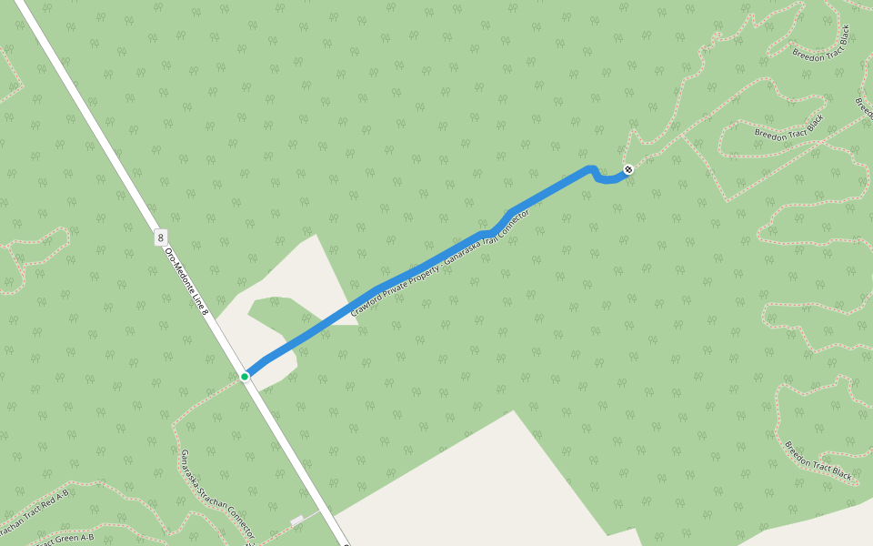 Crawford Private Property - Ganaraska Trail Connector walking route map in Oro Station