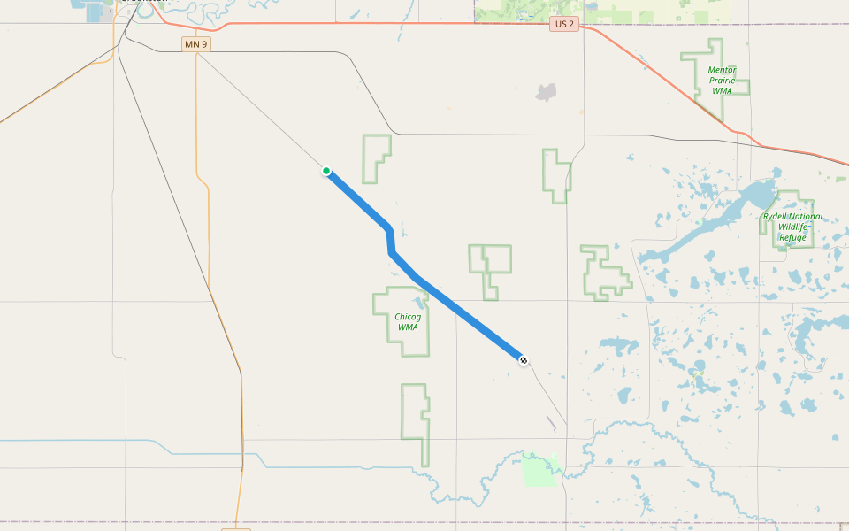 Agassiz Recreational Trail walking route map in Crookston