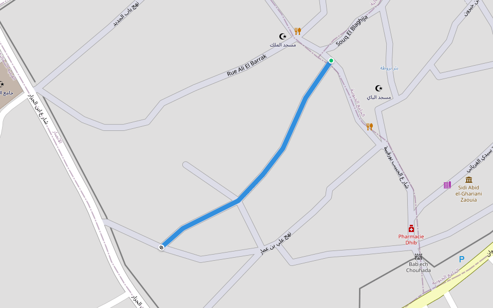 Rue Sidi Abdel Moumen walking route map in Kairouan