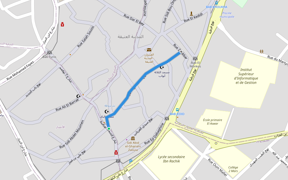 نهج مسجد ابن خيرون walking route map in Kairouan