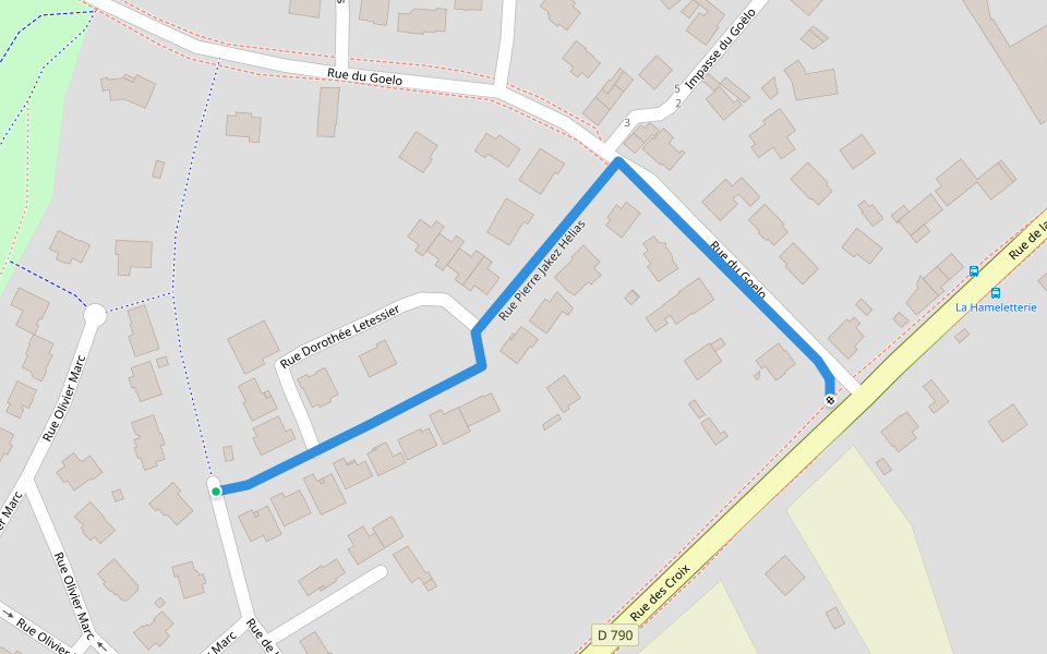 Rue Pierre Jakez Hélias walking route map in Ploufragan