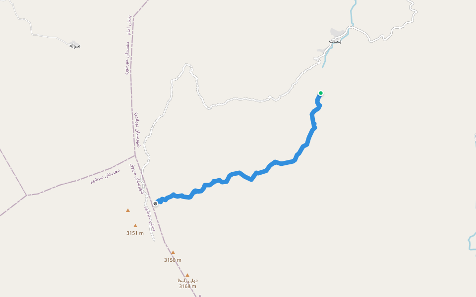 بست بو کانی چاو رهش walking route map in Tavakkolan