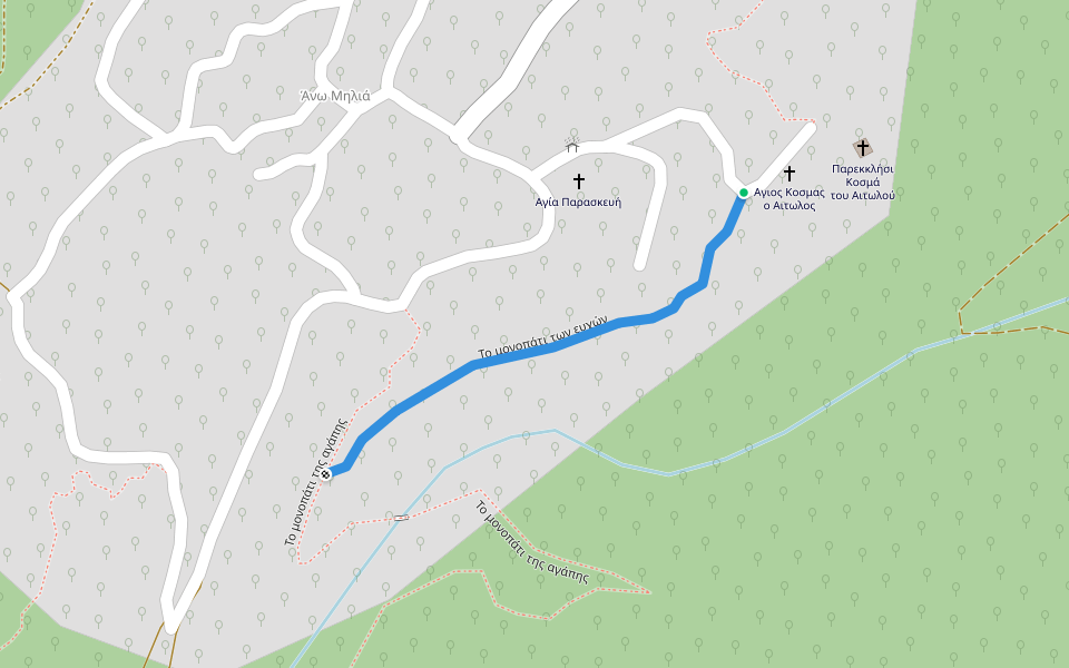 Το μονοπάτι των ευχών walking route map in Ano Milia