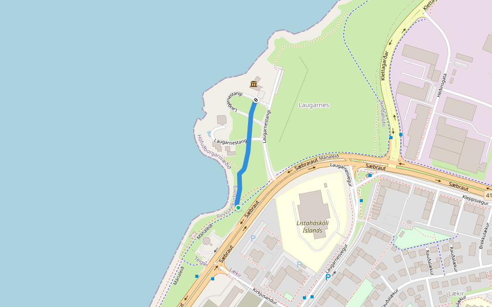 Laugarnestangi walking route map in Reykjavík