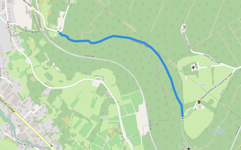Chemin de Coldre walking route map in Perrigny