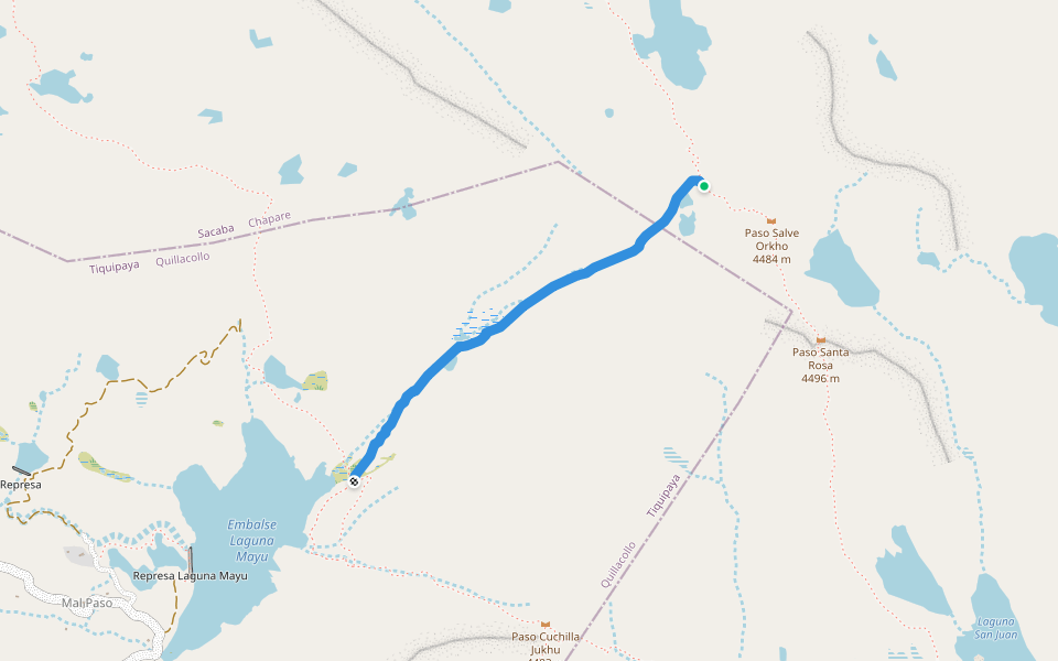 Senda a Laguna Largon Mayu walking route map in Cochabamba