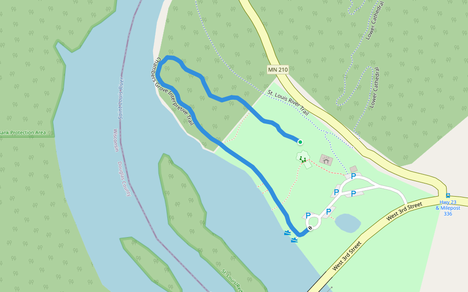 Chambers Grove Interpretive Trail walking route map in Duluth