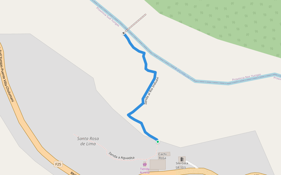 Senda al Rio Induavi walking route map in Yanacachi