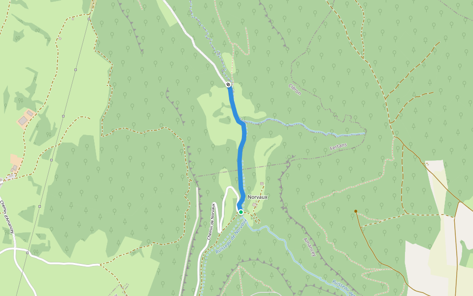 Chemin Cléron Norvaux walking route map in Amancey