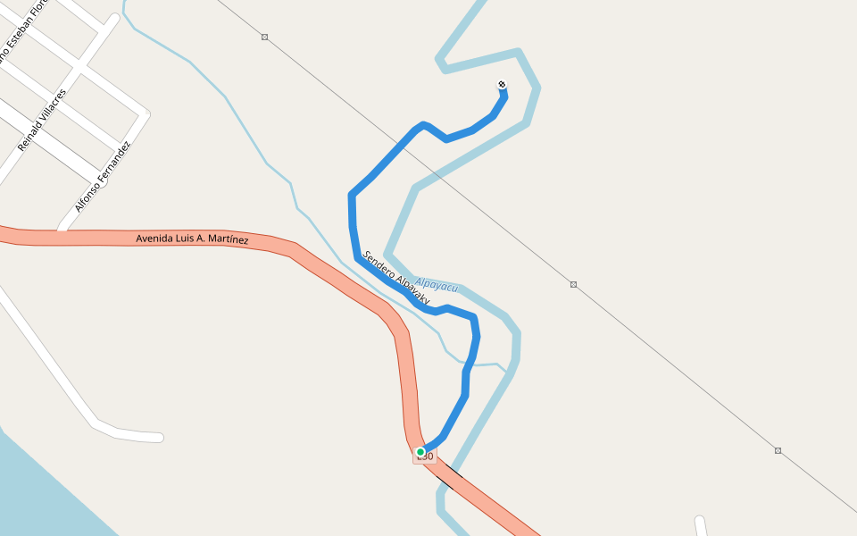 Sendero Alpayaky walking route map in Teniente Hugo Ortiz