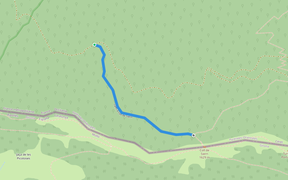 camí a coll de siern walking route map in Prats-de-Mollo-la-Preste