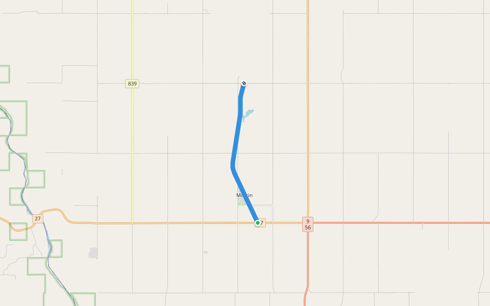 Alberta Midland Railway Trail walking route map in Morrin