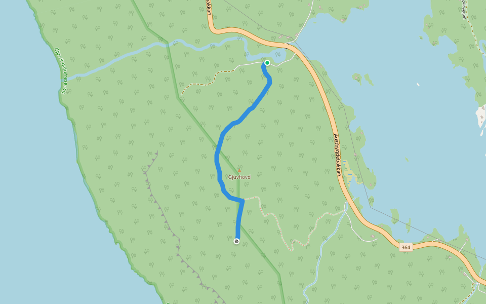 Path to Gjuvhovd walking route map in Austbygdi