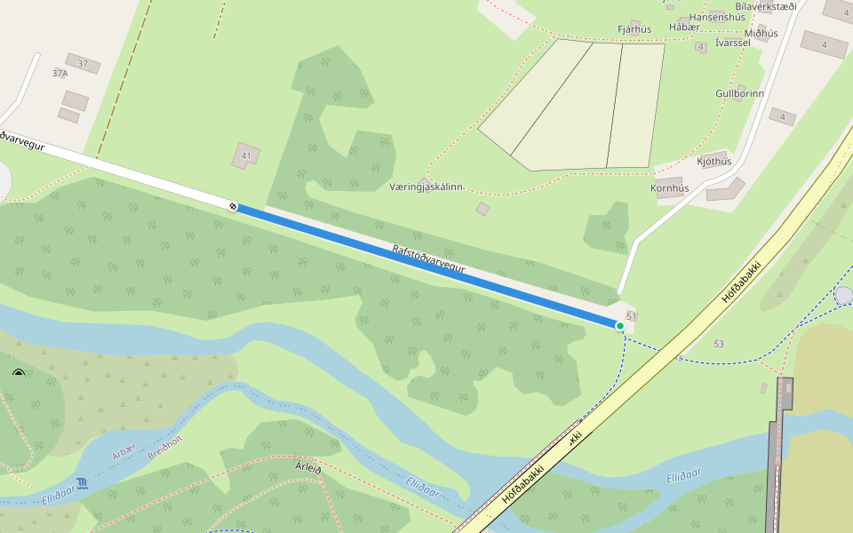 Rafstöðvarvegur walking route map in Reykjavík