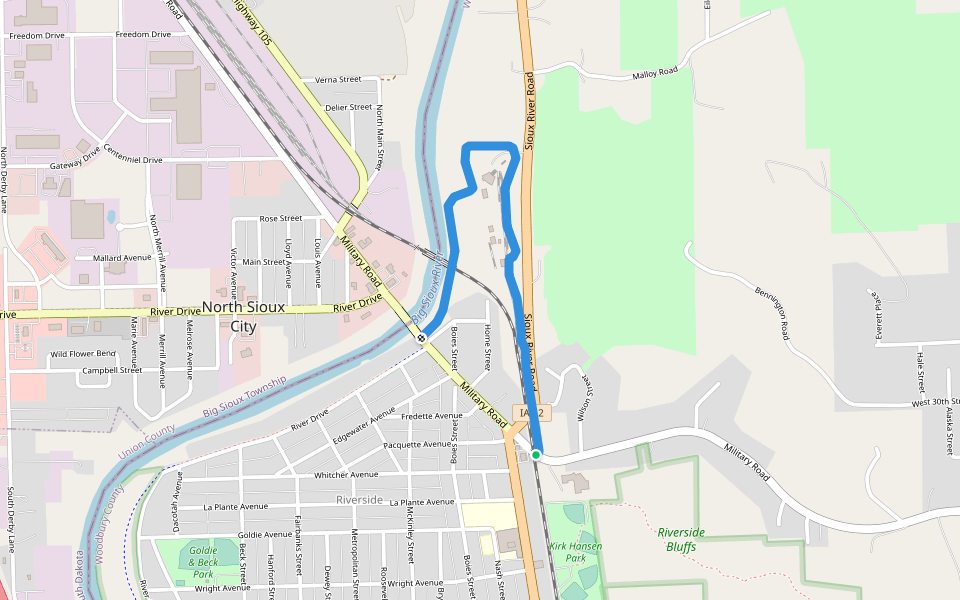 Railroad Museum Bike Path Extension walking route map in Sioux City
