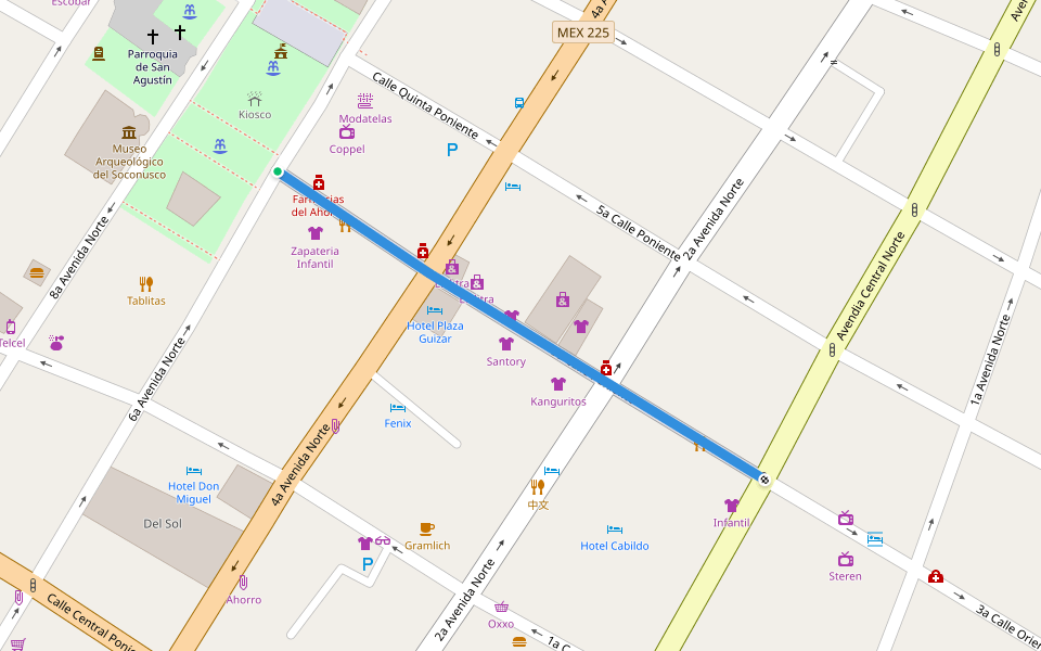 3a Calle Poniente walking route map in Tapachula de Córdova y Ordóñez