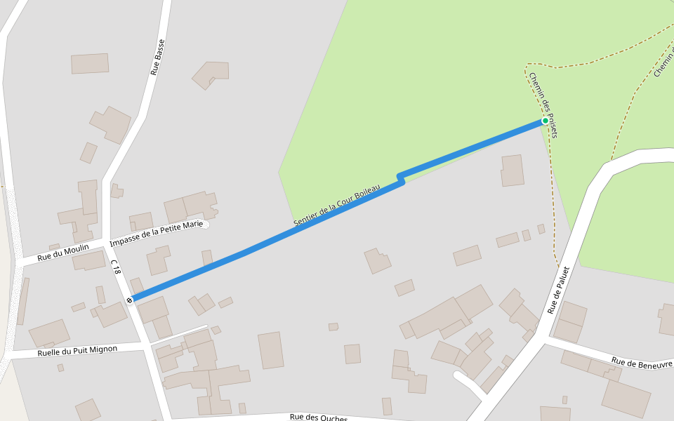 Sentier de la Cour Boileau walking route map in Minot