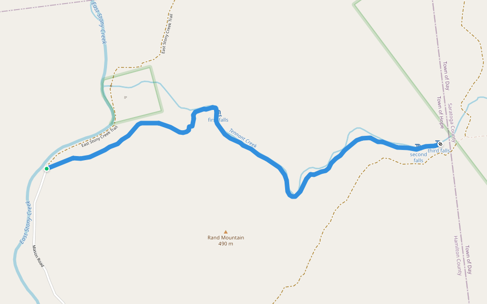 Tenant Creek Falls trail walking route map in Hadley