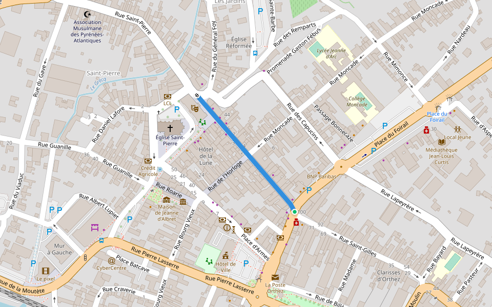 Rue Aristide Briand walking route map in Orthez