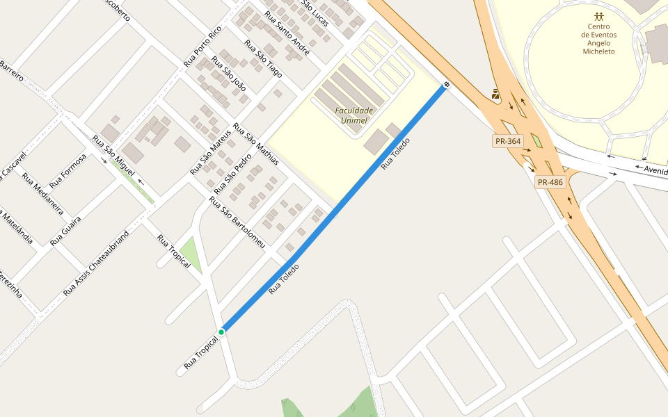 Rua Toledo walking route map in Assis Chateaubriand