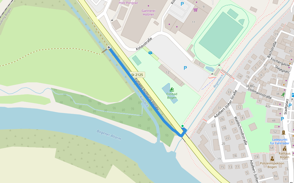 Fußweg Richtung Donau walking route map in Bogen