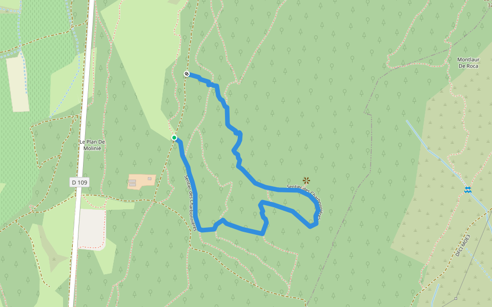 Sentier des Charbonnières walking route map in Sainte-Croix-de-Quintillargues