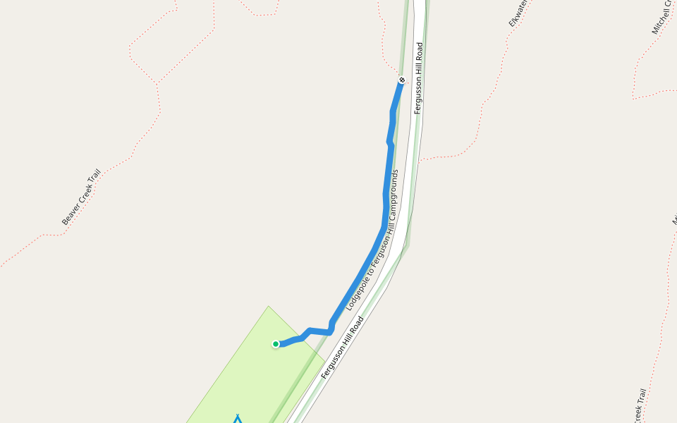 Lodgepole to Ferguson Hill Campgrounds walking route map in Elkwater