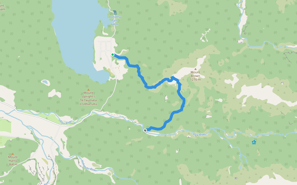 Mt Brown Hut Track walking route map in Lake Kaniere