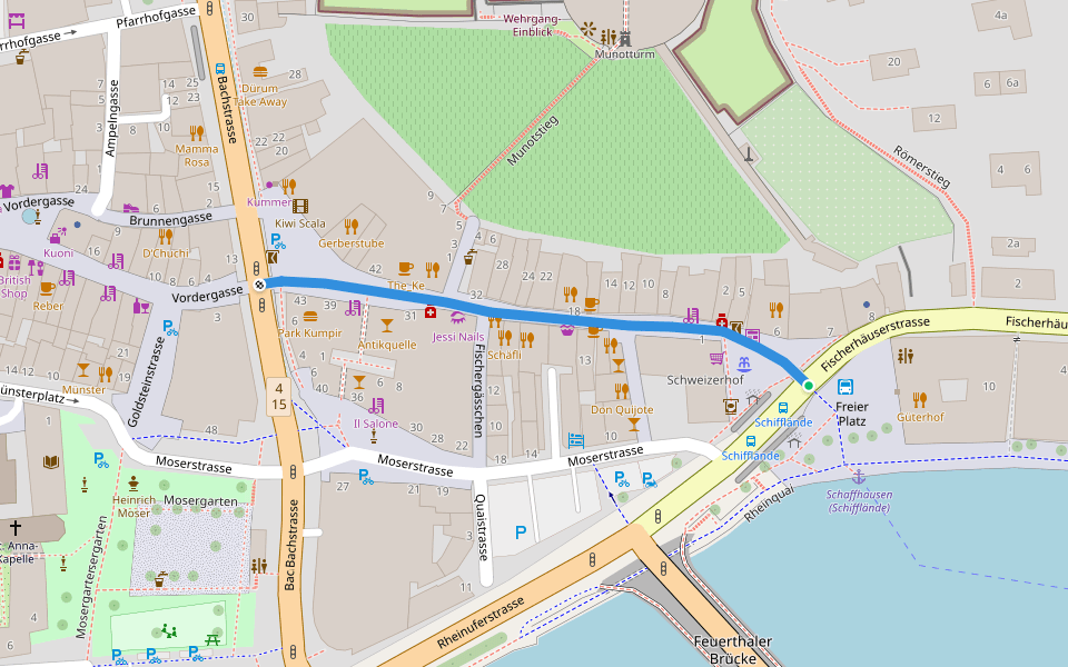 Unterstadt walking route map in Schaffhausen
