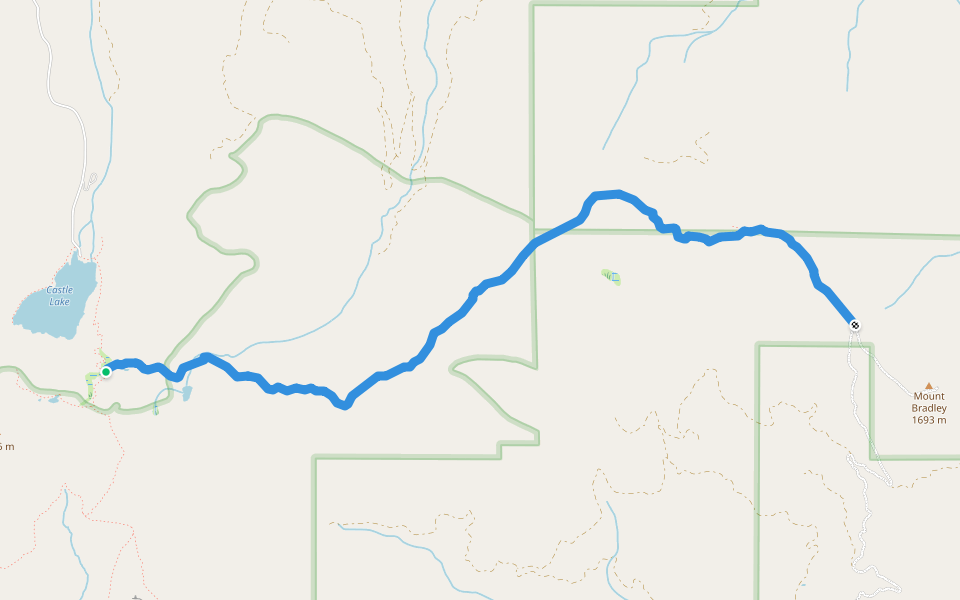 Castle Lake Trail #4W02 (Little Castle Lake / Mt Bradley) walking route map in Dunsmuir