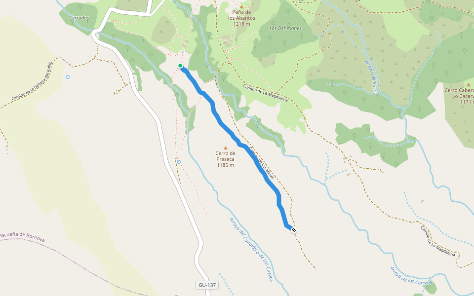 Camino del Ortuso walking route map in Gascueña de Bornova