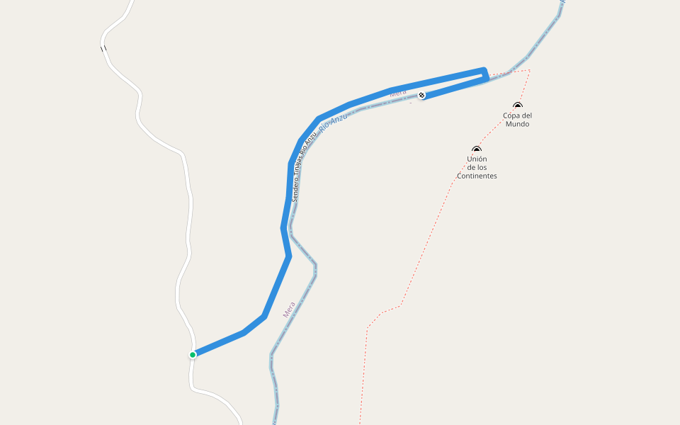 Sendero Tinajas Rio Anzu walking route map in Teniente Hugo Ortiz