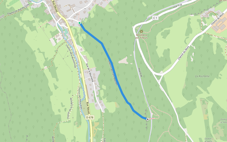 Chemin des Cent Marches walking route map in Conliège