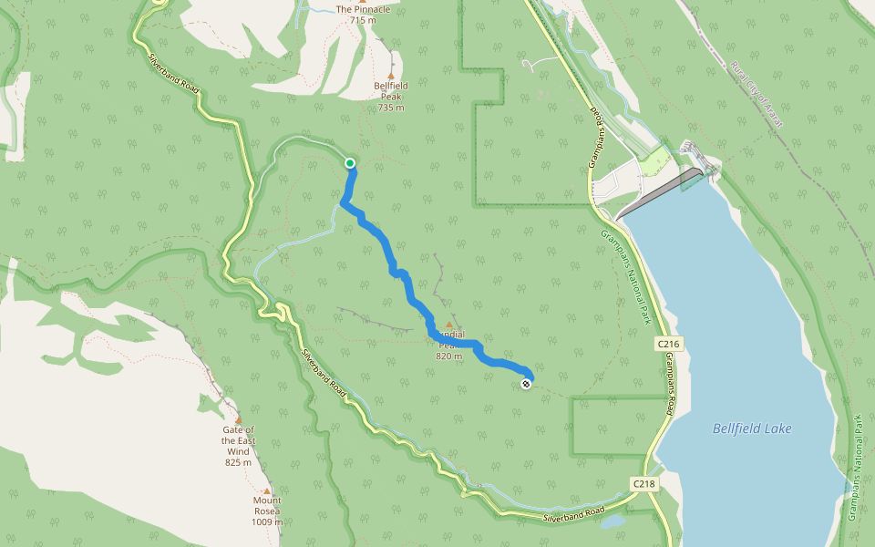Sundial to Bellfield track walking route map in Bellfield