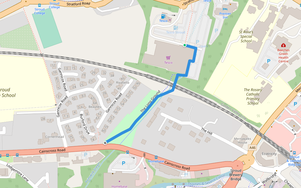 The Long Ground walking route map in Stroud
