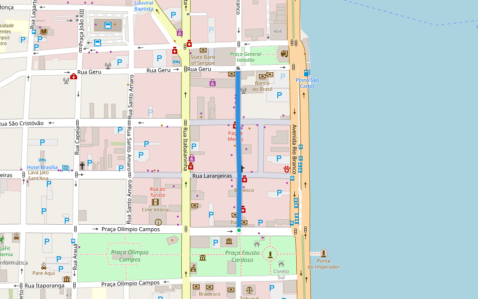 Rua João Pessoa walking route map in Aracaju
