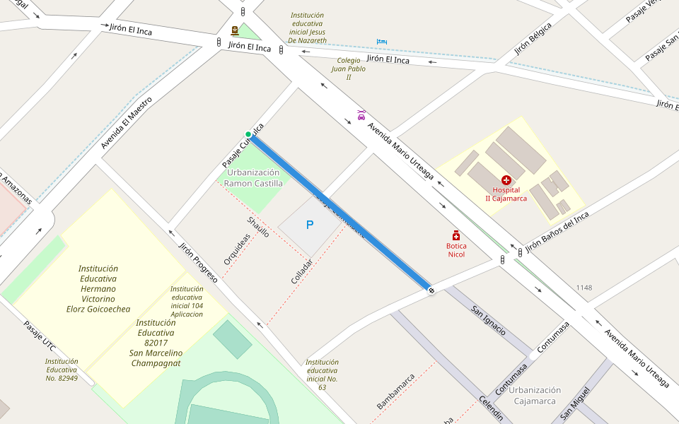 Pasaje Coimolache walking route map in Cajamarca