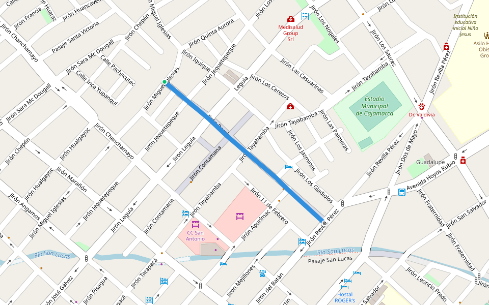 Jirón Bambamarca walking route map in Cajamarca