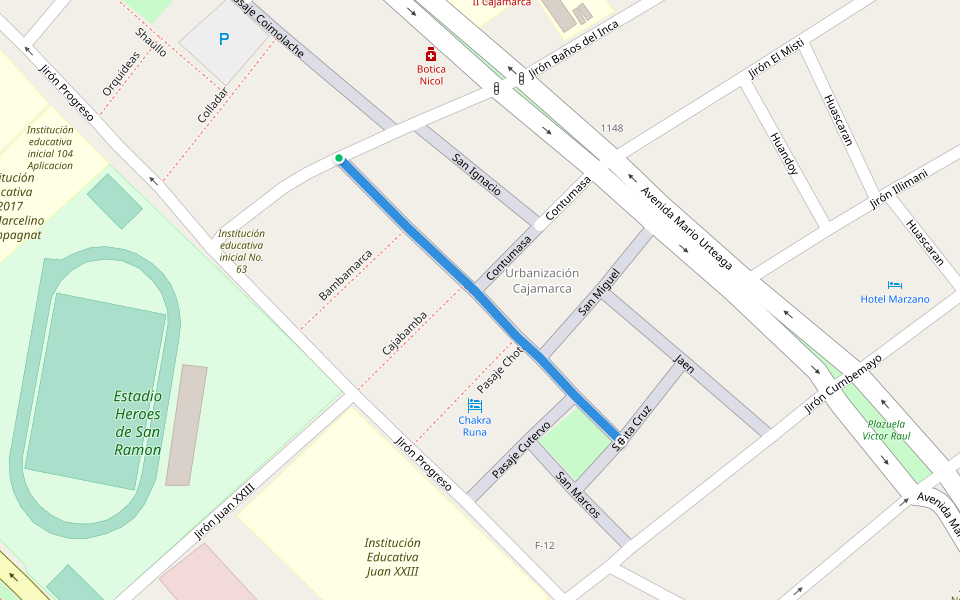 Celendin walking route map in Cajamarca