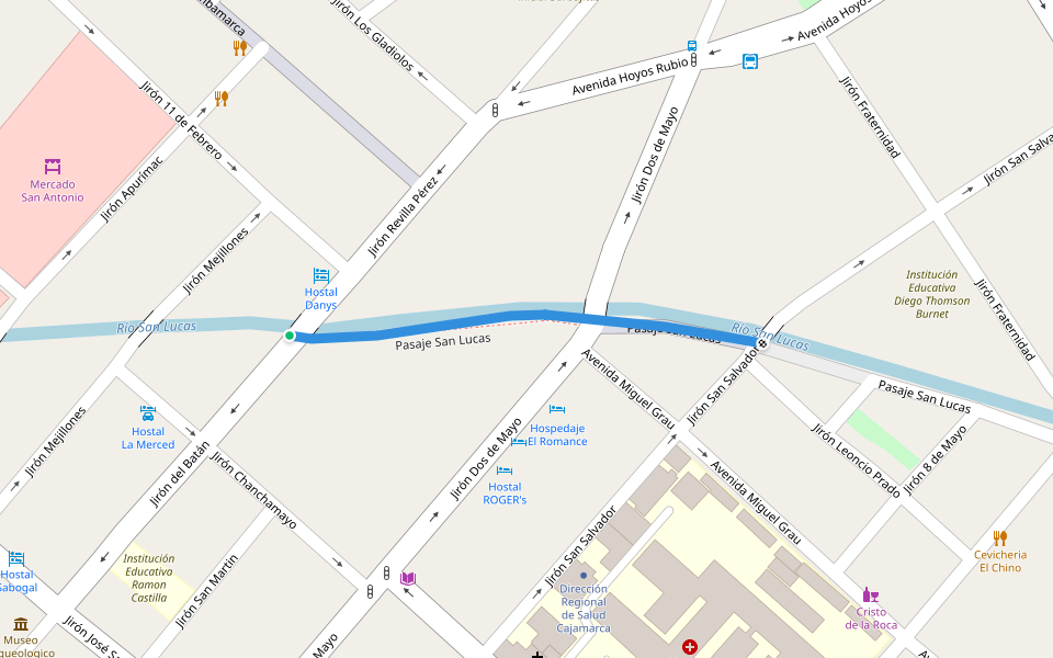 Pasaje San Lucas walking route map in Cajamarca