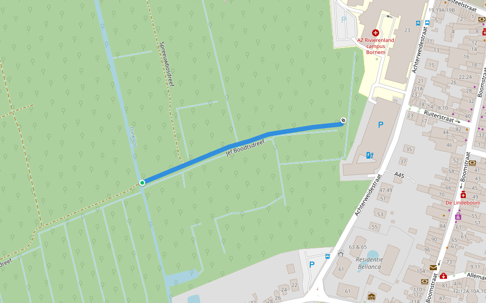 Jef Boodtsdreef walking route map in Bornem
