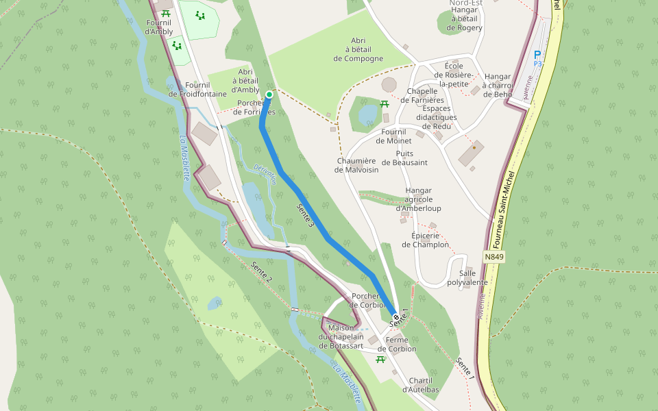 Sente 3 walking route map in Saint-Hubert