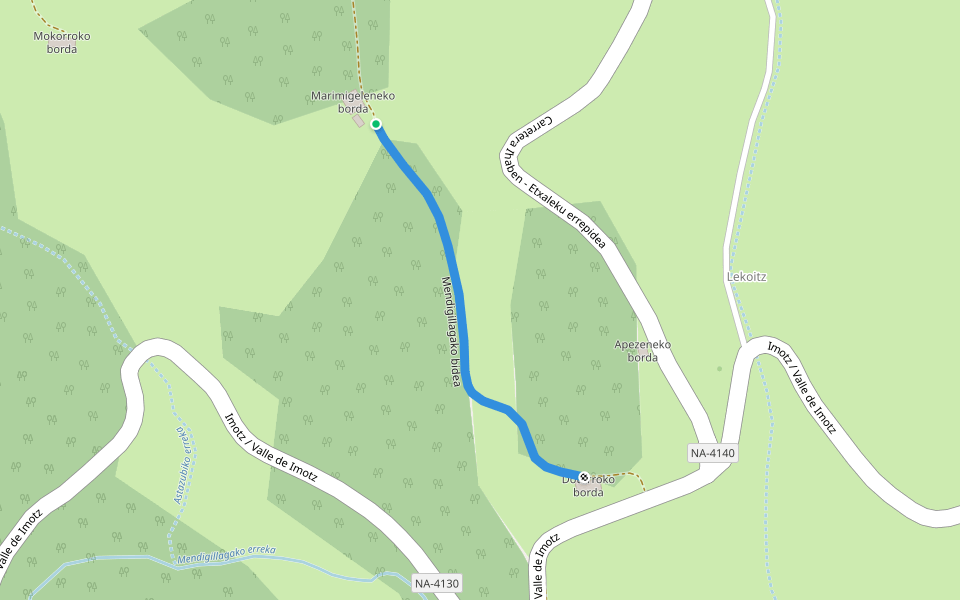 Mendigillagako bidea walking route map in Etxaleku